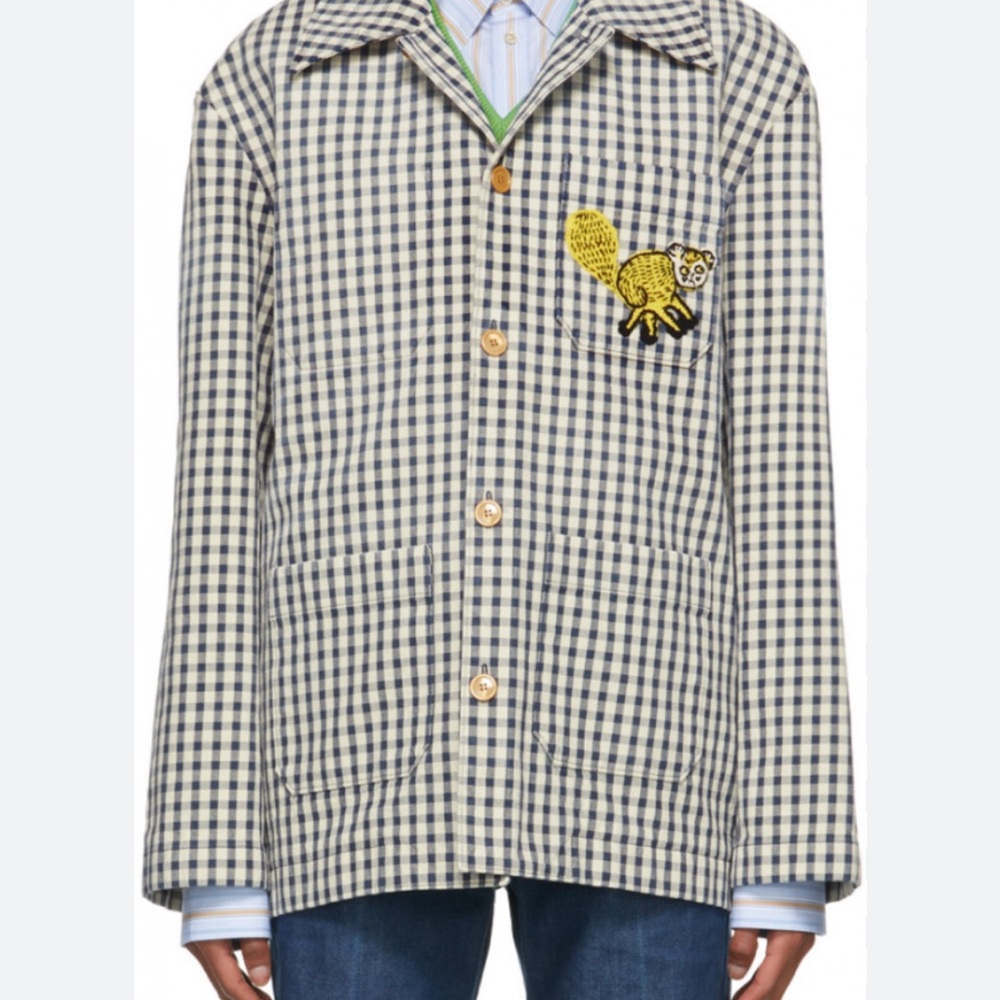 NWT Gucci Blue and White Checked Work Jacket